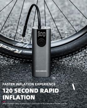 Preview: ROCKBROS | Elektrische Luftpumpe 150 PSI – Wiederaufladbare Tragbare Pumpe mit 2600mAh Akku und LED Drucksensor für Fahrrad, Auto, Motorrad & Ball